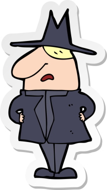 Bir insan tarafından çizilmiş ceketli ve şapkalı bir adamın çıkartması.