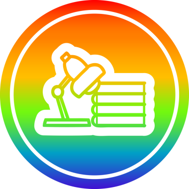 Lamba ve çalışma kitapları gökkuşağı gradyan bir insan tarafından çizilmiş dairesel simge