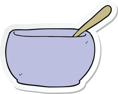 Bir insan tarafından çizilmiş bir çorba kasesinin etiketi.