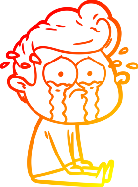 Bir insan tarafından çizilmiş, ağlayan bir çizgi film karakteri.