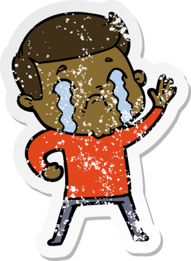 Bir insan tarafından çizilmiş ağlayan bir karikatürcünün sıkıntılı çıkartması.