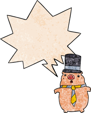 Bir insan tarafından çizilmiş eski moda konuşma baloncuklu çizgi film iş domuzu.