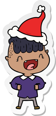 Bir insan tarafından çizilmiş Noel Baba şapkasıyla gülen mutlu bir çocuğun el yazısı.