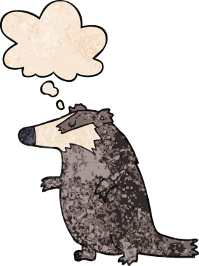 Düşünce baloncuklu çizgi film porsuğu bir insan tarafından çizilmiş grunge desen tarzı.