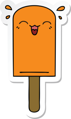 Bir insan tarafından çizilmiş turuncu buz lolipopunun garip el çıkartması.