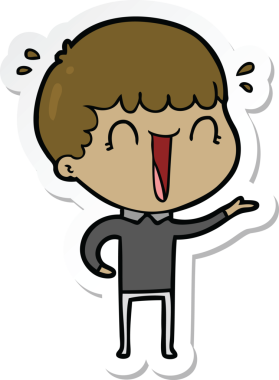 Bir insan tarafından çizilmiş, gülen bir karikatürcünün çıkartması.