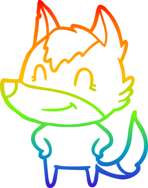 Gökkuşağı gradyan çizgisi. Bir insan tarafından çizilmiş dost bir kurt çizgi filmi.