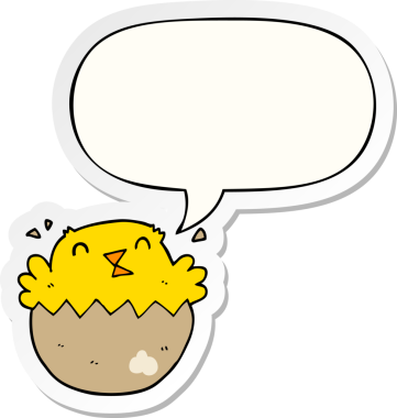 Bir insan tarafından çizilmiş konuşma balonu çıkartmalı, yumurtadan çıkan bir karikatür.