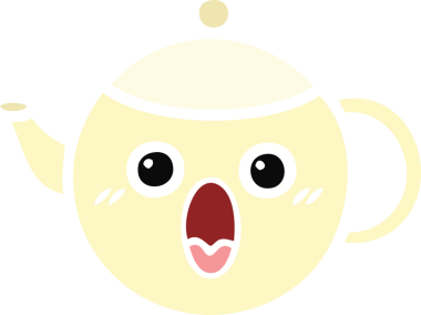 Bir insan tarafından çizilmiş bir çaydanlığın düz renkli retro karikatürü