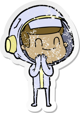 Bir insan tarafından çizilmiş mutlu bir astronotun sıkıntılı çıkartması.