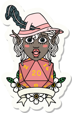 Bir insan tarafından çizilmiş 20 zarlı elf şairinin çıkartması.