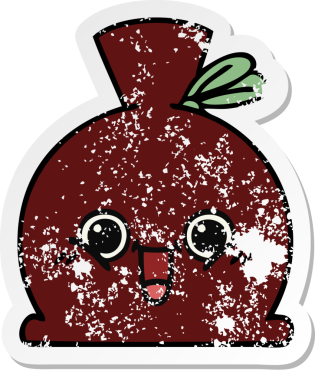 Bir insan tarafından çizilmiş şirin bir karikatür çuvalının sıkıntılı çıkartması.