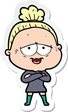 Bir insan tarafından çizilmiş mutlu yaşlı bir kadının çıkartması.