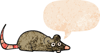 grunge 'da konuşma baloncuğu olan çizgi film faresi bir insan tarafından çizilmiş gerilimli retro desenli