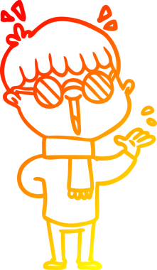 Bir insan tarafından çizilmiş gözlük takan çizgi film çocuğu çizimi.