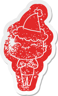 Mutlu çizgi film, insan tarafından çizilmiş Noel Baba şapkası takan kel bir adamın sıkıntılı çıkartması.