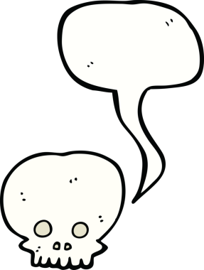 Bir insan tarafından çizilmiş konuşma baloncuğu olan ürkütücü kafatası sembolü.