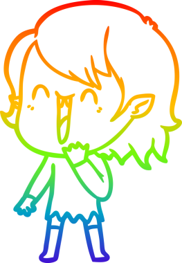 Gökkuşağı gradyanı çizimi. Bir insan tarafından çizilmiş mutlu vampir kız çizgi filmi.