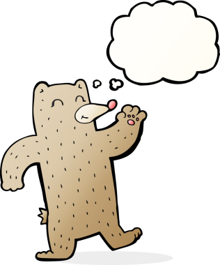 Bir insan tarafından çizilmiş düşünce baloncuklu çizgi film dalgalı ayısı.