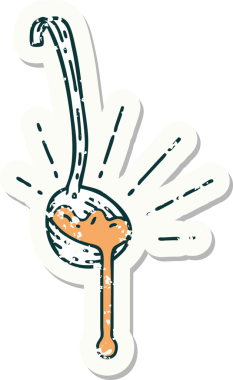 Bir insan tarafından çizilmiş et sosu dövmesi stili eski bir etiket.