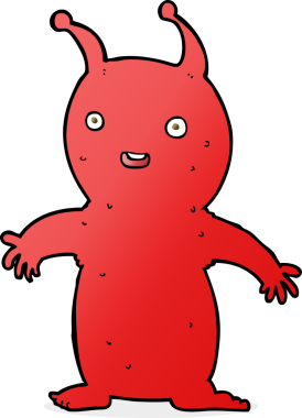 Bir insan tarafından çizilmiş mutlu küçük uzaylı çizgi filmi.