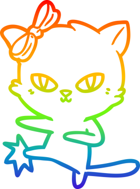 Gökkuşağı gradyan çizgisi bir insan tarafından çizilmiş şirin bir çizgi kedi çizimi