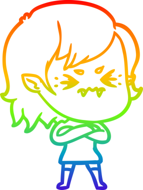 Gökkuşağı gradyan çizgi çizimi Bir insan tarafından çizilmiş rahatsız bir vampir kız çizgi filmi