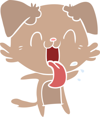 Bir insan tarafından çizilmiş düz renkli çizgi film soluyan köpek.