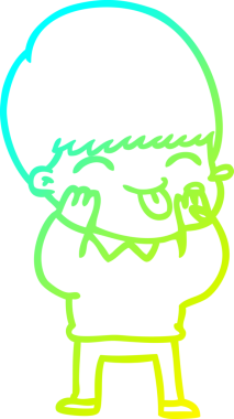 Bir insan tarafından çizilmiş ahududu üfleyen çizgi film çocuğu çizimi.