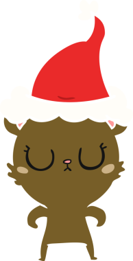 Bir insan tarafından çizilmiş Noel Baba şapkası takan bir ayının düz renk çizimi.