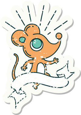 Bir insan tarafından çizilmiş dövme stili fare karakterinin eski bir çıkartması.