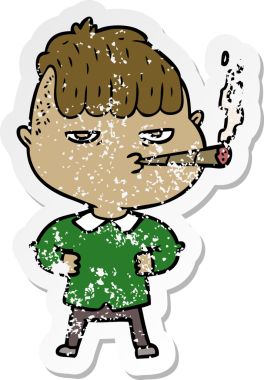 Bir insan tarafından çizilmiş sigara içen bir karikatürcünün sıkıntılı çıkartması.