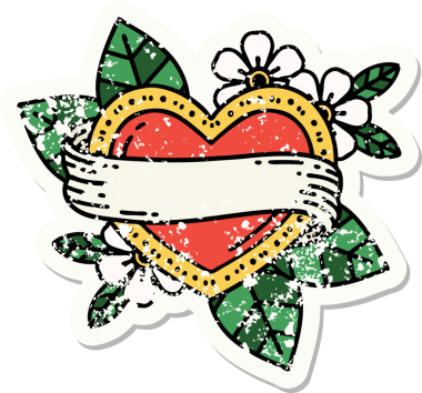 Bir insan tarafından çizilmiş geleneksel bir kalp ve bayrak stili dövmesi.