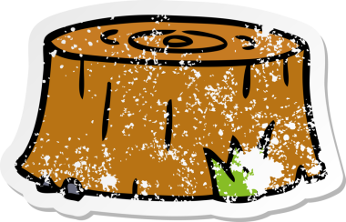 Bir insan tarafından çizilmiş ağaç kütüğünün çizilmiş, kederli bir çıkartma karalaması.