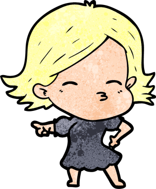 Bir insan tarafından çizilmiş çizgi film kadını.