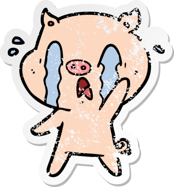 Bir insan tarafından çizilmiş ağlayan domuz çizgi filminin hüzünlü çıkartması.