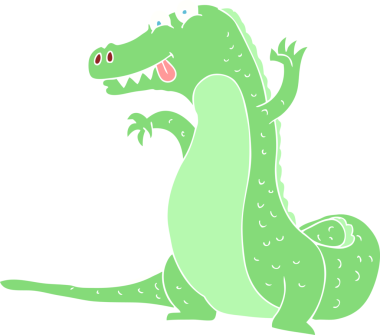 Bir insan tarafından çizilmiş bir timsahın düz renk çizimi