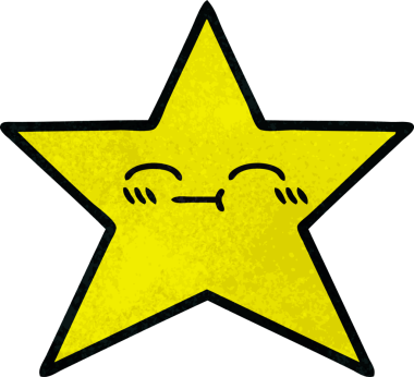 Bir insan tarafından çizilmiş altın yıldızın retro grunge desenli karikatürü