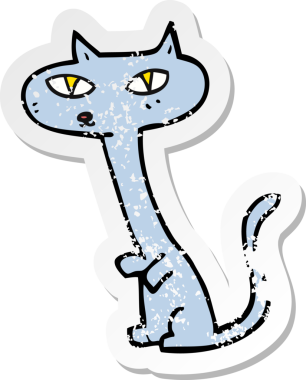 Bir insan tarafından çizilmiş bir karikatür kedinin gerilmiş çıkartması.