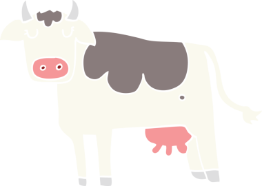 Bir insan tarafından çizilmiş düz renkli çizgi film ineği