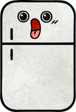 Bir insan tarafından çizilmiş buzdolabının retro grunge desenli karikatürü.