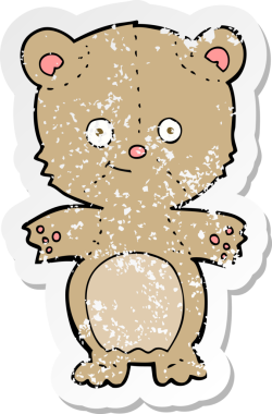 Bir insan tarafından çizilmiş oyuncak ayının gerilimli çıkartması.