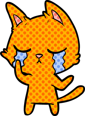 Bir insan tarafından çizilmiş ağlayan çizgi film kedisi.