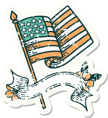 Bir insan tarafından çizilmiş Amerikan bayrağının bayrağı olan eski bir etiket.