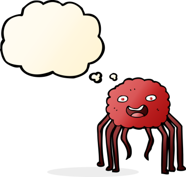 Bir insan tarafından çizilmiş düşünce baloncuklu çizgi film örümceği