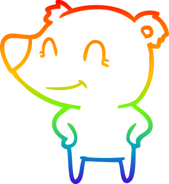 Gökkuşağı gradyan çizgisi. Dost bir ayının elleri bir insanın kalçasında çizilmiş.