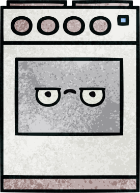 Bir insan tarafından çizilmiş mutfak fırınının retro grunge deseni.