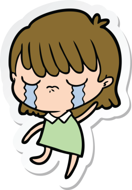 Bir insan tarafından çizilmiş, ağlayan bir karikatür kadının çıkartması.