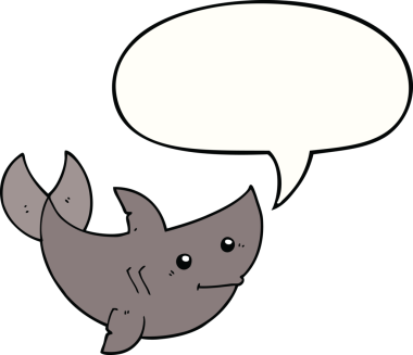 Bir insan tarafından çizilmiş konuşma baloncuklu çizgi film köpekbalığı.