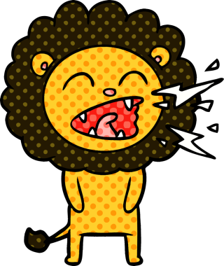 Bir insan tarafından çizilmiş kükreyen aslan çizgi filmi.